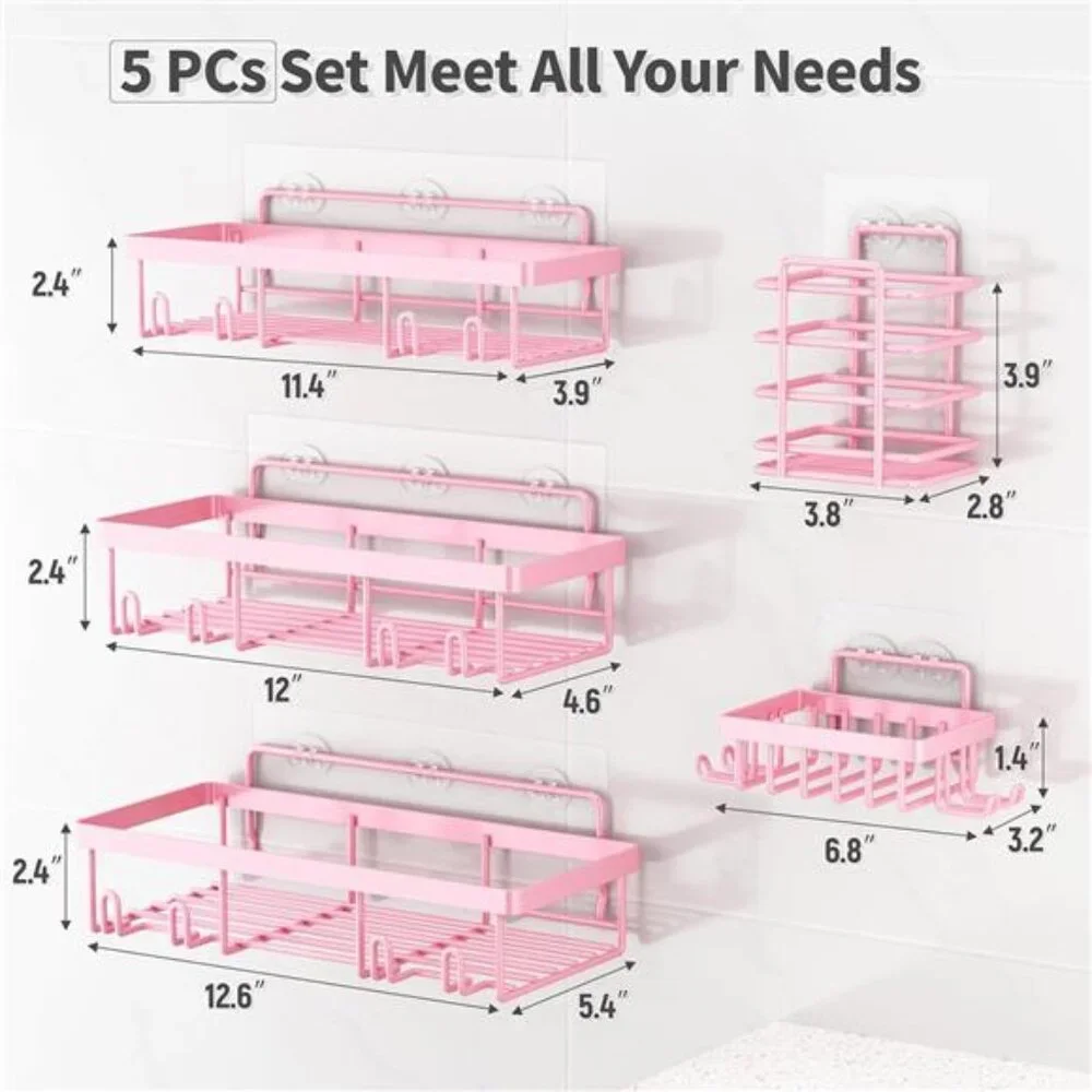 5 Pack Shower Caddy Organizer Rack Shelf for Inside Shower, Adhesive Bathroom